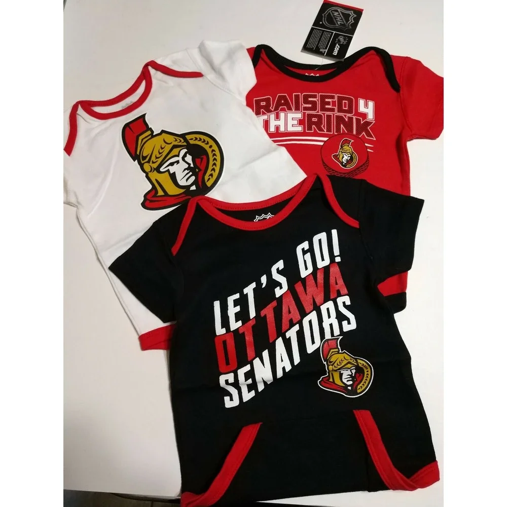 NHL Ottawa Senators Baby Bodysuit 3-Pack Red Black White Infant Romper NWT